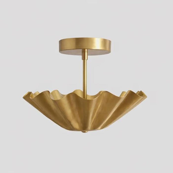 Modern Brass Semi Flush Mount Ceiling Light, Pleated Bowl Fixture, Low Profile Kitchen Hallway Lamp, Minimalist Entryway Bedroom Lighting