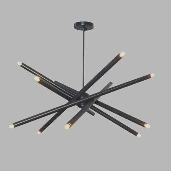 Black Sputnik Chandelier: Modern 12 Light Ceiling Fixture, Minimalist Dining Room Pendant, Industrial Living Room & Bedroom Lighting