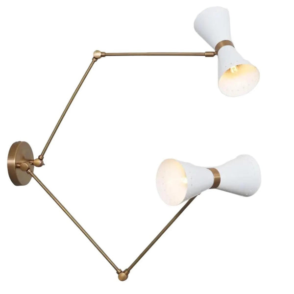 Mid Century Brass Diabolo Wall Sconce: Stilnovo Style Double Cone Lamp, Adjustable Italian Modernist Wall Light, Up Down Sconce For Bedroom