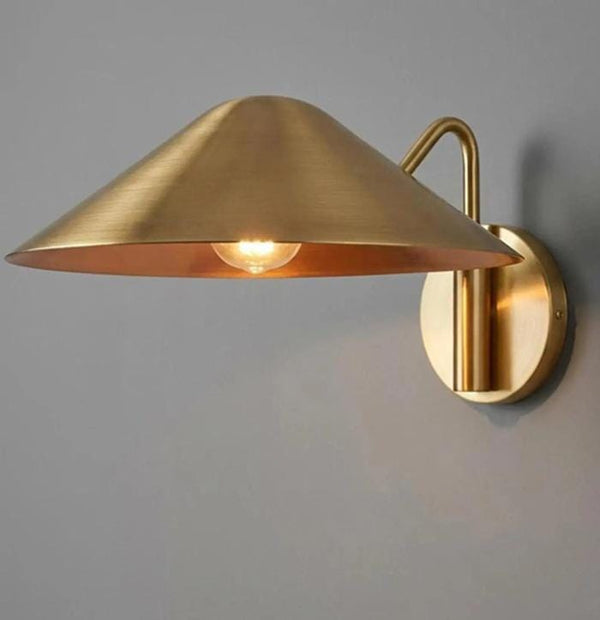 Mid Century Modern Polished Brass Curved Arm Wall Sconce Hardwired Hallway Art Deco Bedroom Living Room Lighting Fixture Handmade