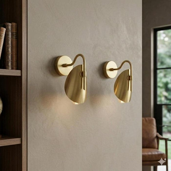 Mid Century Modern Brass Sconce: Elegant curve Shade Arm Wall Lamp Minimalist Single Bedside Reading Lamp Bathroom Vanity Light Fixture