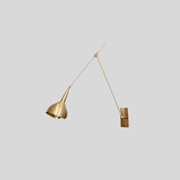 Brass Swing Arm Wall Sconce - Adjustable Long Arm Wall Light - Mid Century Modern Bedside Reading Lamp - Pivot Cone Shade Living Room Sconce