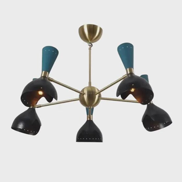 Mid Century Italian Diabolo Chandelier: Stilnovo Style 5 Arm Light Brass Sputnik Dining Room Ceiling Light, Modern Living Room Fixture