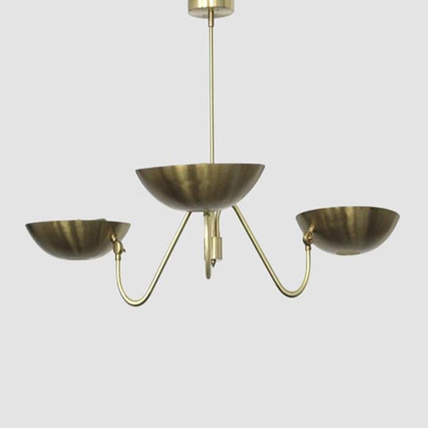 Mid Century Modern Chandelier: 3 Arm Brass Flush Mount Light Fixture, Stilnovo Style Ceiling Lighting, Gold Sputnik Semi Flush Mount Lamp
