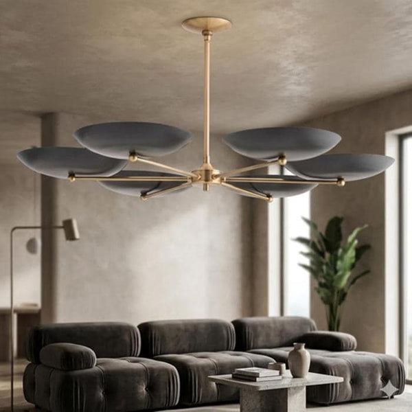 Mid Century Modern Brass Chandelier: 6 Light Sputnik Ceiling Light, Matte Black Pendant Lamp, Dining Room Living Room Lighting Fixture