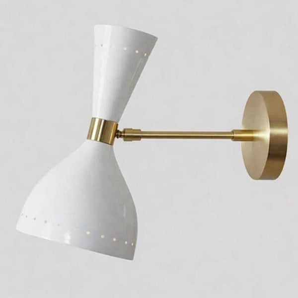 Modern Double Cone Wall Sconce - Brass & White Dual Light Fixture - Mid Century Two Light Sconce Minimalist Bedroom Living Room Reading Lamp