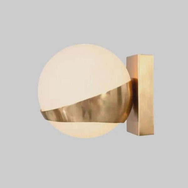 Mid Century Modern Brass Wall Sconce - Opal Glass Shade Wall Light - Italian Milky Glass Globe Vanity Light Bedside Living Room Hallway Lamp