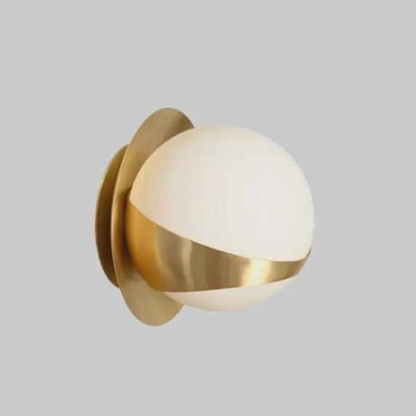 Mid Century Brass Globe Wall Sconce - Opal Milk Glass Sphere Light - Modern Gold Orb Wall Lamp - Minimalist Hallway Bedroom Reading Light