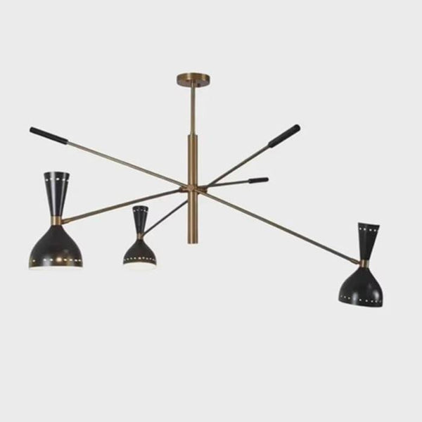 Mid Century Modern Brass Chandelier: Italian Style 3 Arm Sputnik Ceiling Light, Cone Shade Dining Room Pendant, Living Room Hanging Lamp