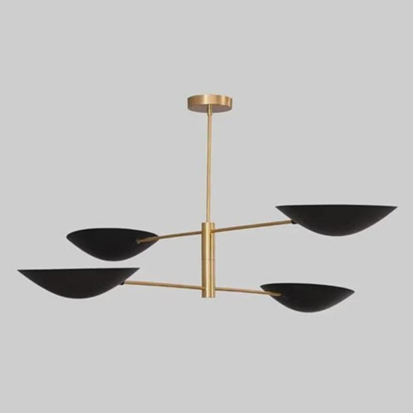 Modern  4 Arm Black Brass Chandelier: Mid Century Ceiling Light, Sculptural Bowl Pendant Lighting, Contemporary Dining Living Room Decor