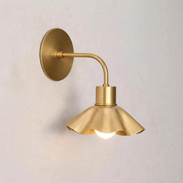 Modern Brass Wall Sconce: Stilnovo Style Scalloped Pleated Shade Wall Light, Minimalist Curved Arm Sconce, Hallway, Bedside Reading Lamp