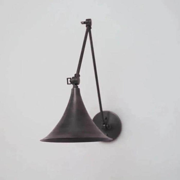 Adjustable Brass Swing Arm Wall Sconce: Mid Century Modern Trumpet Wall Lamp, Stilnovo Style Bedside Reading Light Raw Brass Bedroom Fixture