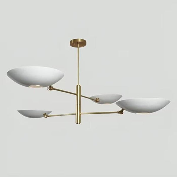 Mid Century Modern Chandelier: White Bowl Shade Pendant Light, Brass Multi Arm Ceiling Fixture, Italian Style Sputnik Dining Room Light