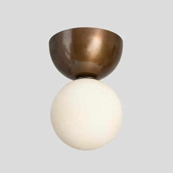 Bronze Globe Flush Mount Ceiling Light: Opal Glass Globe Fixture Mid Century Modern Milk Glass Lighting for Low Ceilings Bedroom Living Room