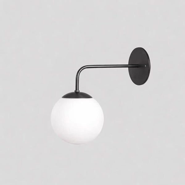 Mid Century Wall Sconce - Black and Brass Opal Glass Wall Lamp - Minimalist Milk Glass Sconce - Modern Black Arm Living Room Vanity Light