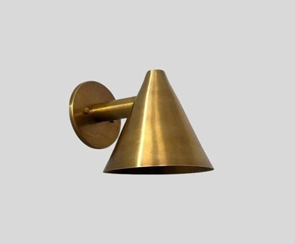 Mid Century Brass Wall Sconce, Cone Shade Bedside Reading Light, Modern Wall Lamp, Italian Style Brass Accent Light for Nook or Hallway