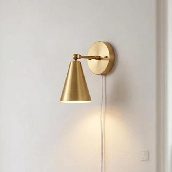 Brass Wall Sconce: Mid Century Modern Italian Cone Shade Light Fixture, Bedside Reading Lamp, Minimalist Vanity Wall Dining Room Lighting