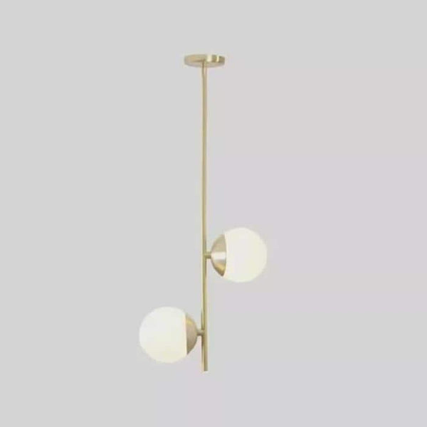 Modern Raw Brass Pendant Light: Vertical Double Opal Glass Globe Hanging Fixture, Staircase & Bedside Chandelier, Contemporary Home Decor