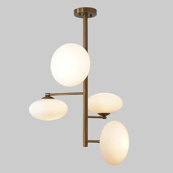 Brushed Brass Sputnik Chandelier: Mid Century Modern Semi Flush Mount Ceiling Light, 4-Globe Brass Pendant, Minimalist Dining Room Lighting