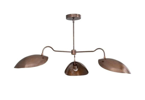 Raw Brass Sputnik Chandelier: Mid Century Modern 3 Curved Arm Shade Ceiling Light, Brass Pendant, Small Bedroom & Hallway Lighting
