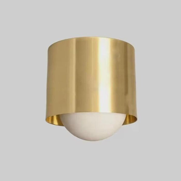 Modern Brass Flush Mount Ceiling Light: Opal Glass Globe Cylinder Lamp, Minimalist Mid Century Kitchen Hallway Entryway Lighting Fixture