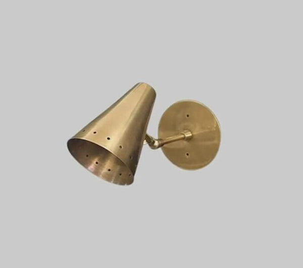Italian Style Perforated Cone Sconce - Mid Century Modern Brass Wall Lamp - Stilnovo Inspired Lighting - Pinhole Brass Bedside Light