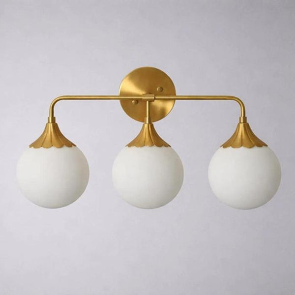 Mid Century 3 Glass Globe Brass Wall Sconce: Stilnovo Style Modern Vanity Light, Sputnik Bathroom Mirror Lighting, Powder Room Wall Fixture
