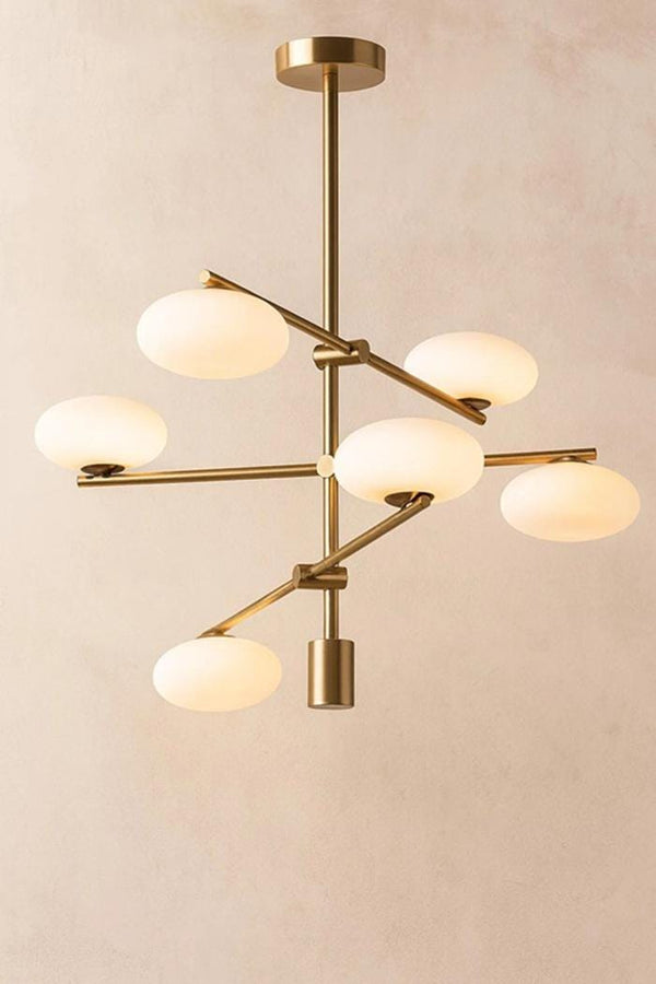 Opal Glass Globes Modern Brass Chandelier: Mid Century Pendant Light, Sputnik Ceiling Lighting for Dining Room, Living Room Hallway Lighting