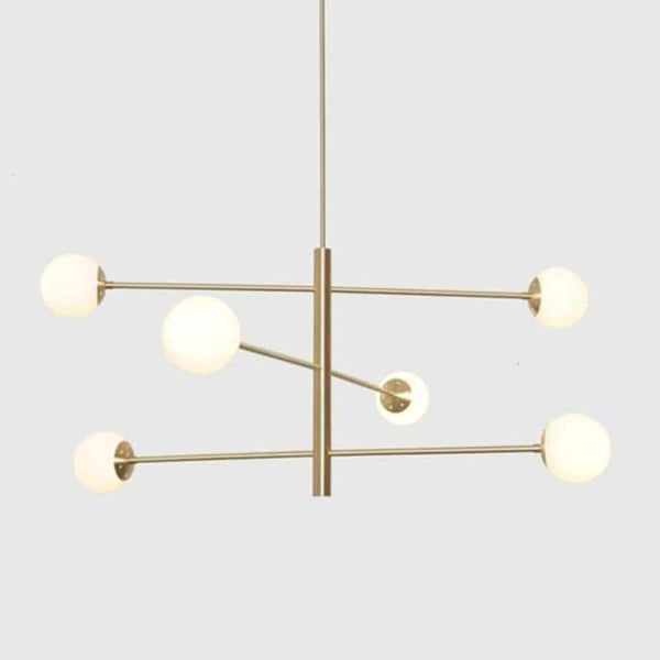 Brass Sputnik Chandelier: 6 Milky White Glass Globes, Mid Century Modern Semi Flush Mount Ceiling Light Dining Room Living Room Pendant Lamp