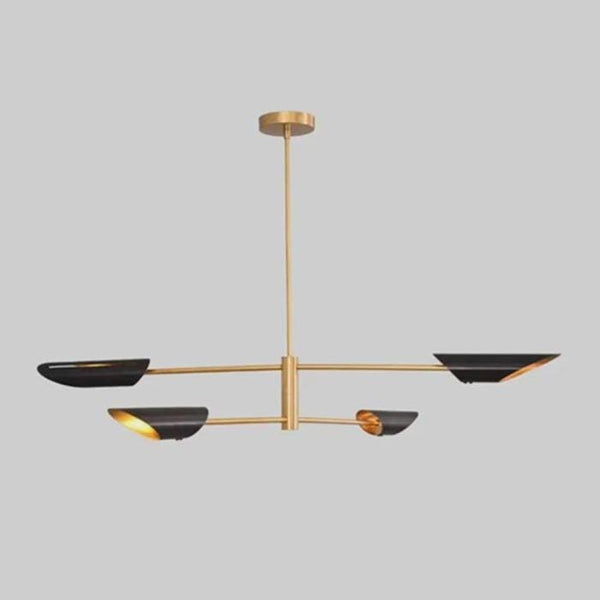 Black Bowl Brass Chandelier: Modern Mid Century Ceiling Light, Sculptural Four Arm Fixture, Contemporary Dining & Living Room Lamp