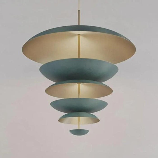 Mid Century Scandinavian Pendant Light: Teal Disc Ceiling Lamp, Modern Chandelier, Danish Modern Dining Room Living Room Lighting