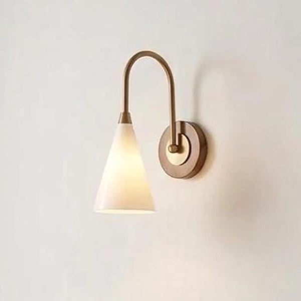 Mid Century Modern Brass Wall Sconce: Cream Cone Shade Curve Arm Light Retro Bedside Reading Lamp Vanity Light, Italian Style Sputnik Sconce