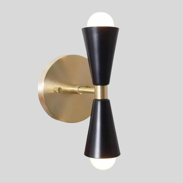 Double Cone Black Shade 2 Light Modern Single Wall Sconce Mid Century Hardwired Hallway Vanity Light Bedroom Living Room Lighting Handmade