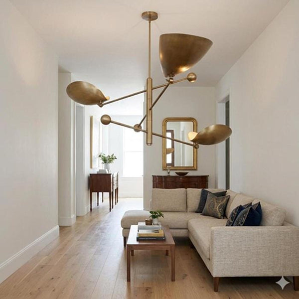 Mid Century Modern Brass Leaf Chandelier: Sculptural Sputnik Ceiling Light, Raw Brass Pendant, Italian Living Room Dining Room Lighting