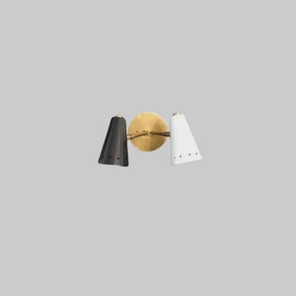 Mid Century Brass Wall Sconces, 2 Cone Single Lamp Black and White Cone Shades, Italian Modern Wall Lamps, Bedroom Hallway Lighting
