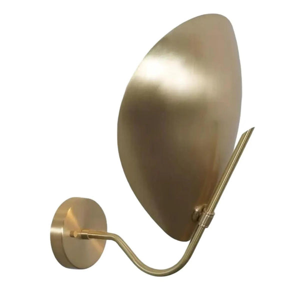 Mid Century Raw Brass Wall Sconce: Curved Metal Shield Lamp, Modernist Sputnik Wall Light, Scalloped Sconce for Living Room or Hallway