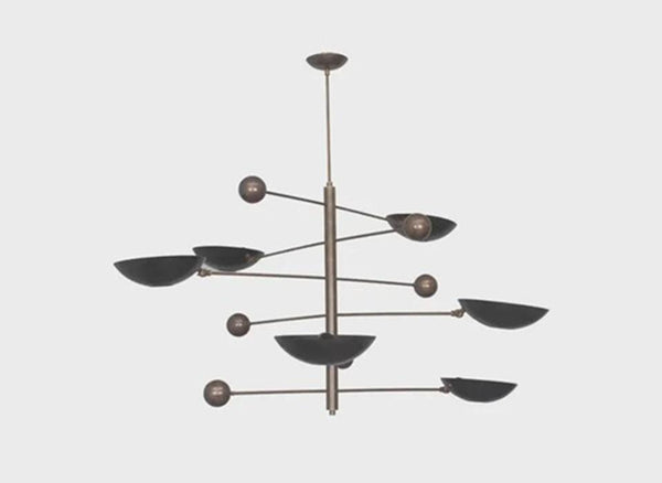 Mid Century Brass Sputnik Chandelier: Modern Starburst Lighting, 6 Dome arm Pendant Light, High Ceiling Dining Room Living Room Pendant