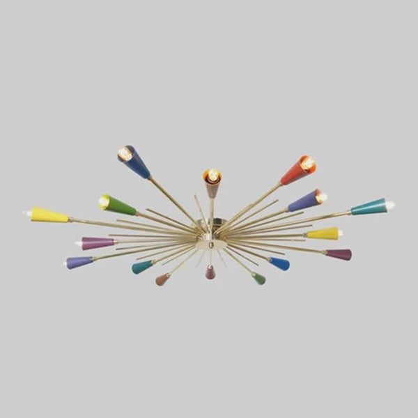Mid Century Modern Multicolor Sputnik Chandelier: Brass Starburst Ceiling Light, Colorful Hanging Lamp, Bedroom Light, Art Decor Fixture
