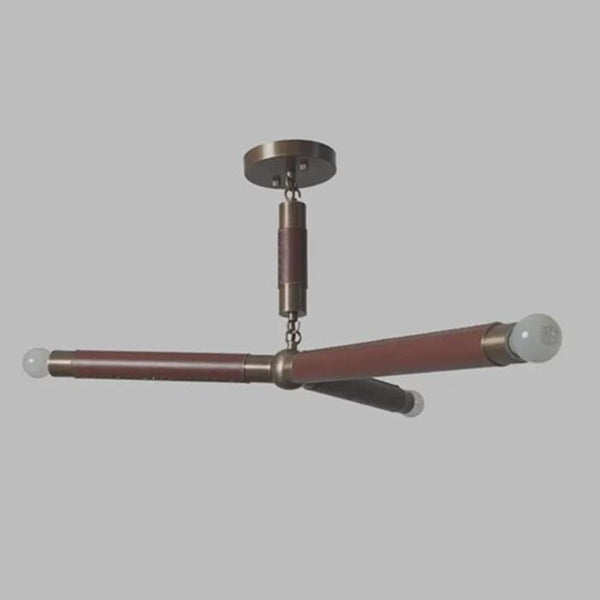 Modern Brass and Wood Linear Pendant Light: Y Shape Kitchen Island Chandelier, Minimalist Tube Ceiling Fixture, Mid Century Lighting