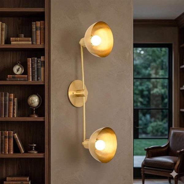 Raw Brass Double Head Wall Sconce: Mid Century Modern Adjustable Light Fixture, Italian Style Vanity Lamp, Dining Room Living Room Lighting