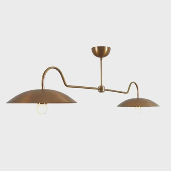 Mid Century Modern Brass Linear Chandelier: Double Shade Italian Pendant Light, Dining Room Island Lighting, Stilnovo Style Hanging Lamp