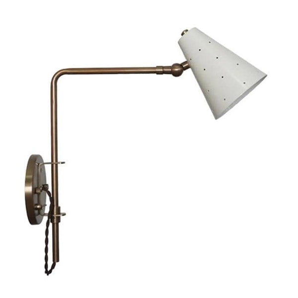 Mid Century Curved Arm Raw Brass Wall Sconce: Stilnovo Style Modern White Cone Shade Wall Lamp Dining Room Living Room Lighting Fixture