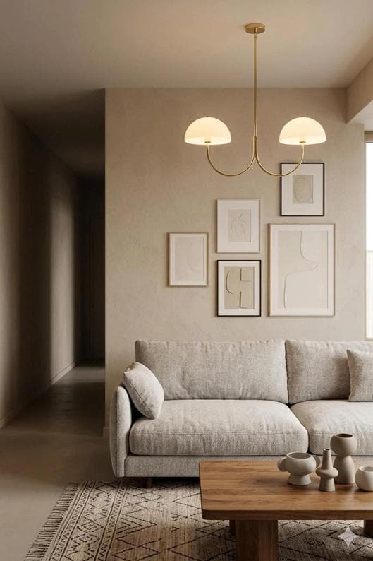 Mid Century Modern Brass Pendant Light: White Dome Ceiling Lamp, Minimalist Scandinavian Chandelier, Dining Room Living Room Light Fixture