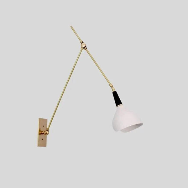 Mid Century Brass Swing Arm Wall Sconce, White Cone Shade Adjustable Wall Lamp, Bedside Reading Light, Modern Brass Sconce Bedroom Lighting