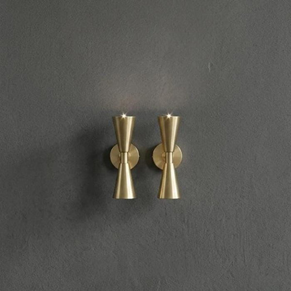 Single Shade Raw Brass Double Cone Wall Sconces: Mid Century Modern Bedside Lamps, Italian Style Diabolo Light Fixture, Bathroom Vanity Set