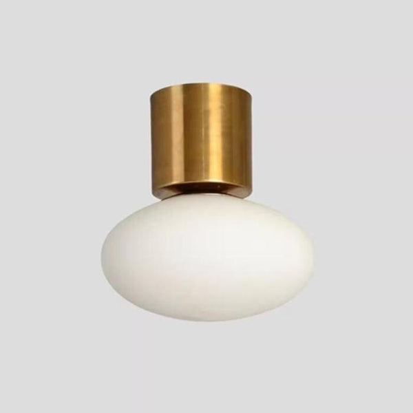 Brass Flush Mount Ceiling Light: Modern Milky Glass Globe Semi Flush Fixture Minimalist Low Profile Lighting for Kitchen, Hallway, Entryway