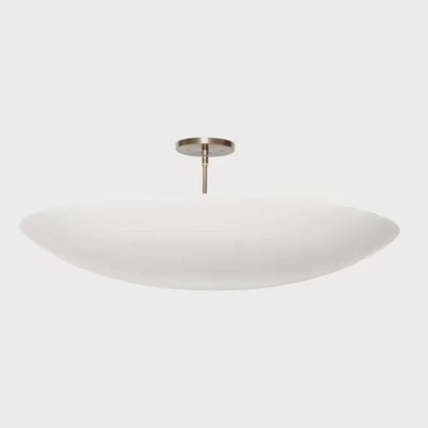 Mid Century Modern White Glass Bowl Ceiling Light Brass Flush Mount Fixture Minimalist Pendant, Low Ceiling Lighting, Handmade Deco Lamp