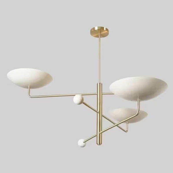 Modern Raw Brass Adjustable Arms Chandelier: Mid Century Stilnovo Style Bowl Pendant Light, Sputnik EU Wired Sculptural Ceiling Fixture