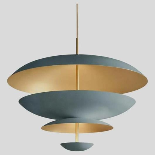 Scandinavian Pendant Light: Layered Teal Disc Ceiling Lamp, Mid Century Modern Chandelier, Danish Modern Dining Room Living Room Lighting