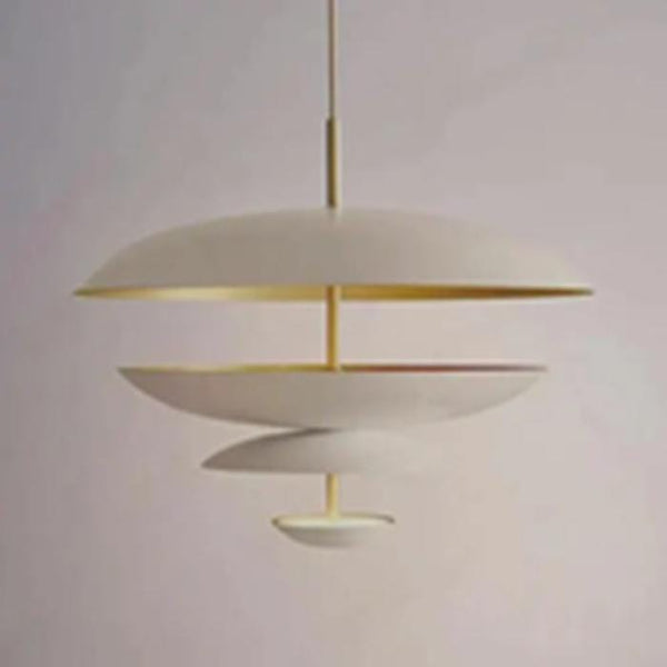 Raw Brass White Disc Pendant Light: Mid Century Modern Sputnik Chandelier, Layered Hanging Light, Stlnovo Style Ceiling Lamp Lighting